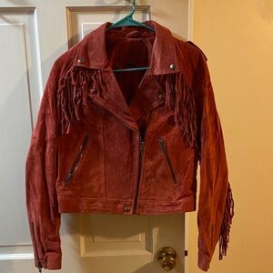 Blank NYC Suede Fringe Jacket - Deep Red